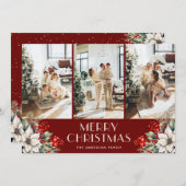 Elegant Botanical Red Photo Collage Christmas Feestdagenkaart (Voorkant / Achterkant)
