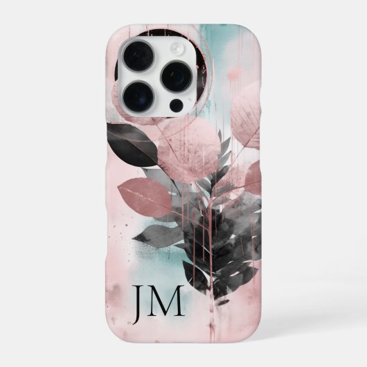 Elegant Botanical Rose-Gold Monogram iPhone Hoesje (Achterkant)