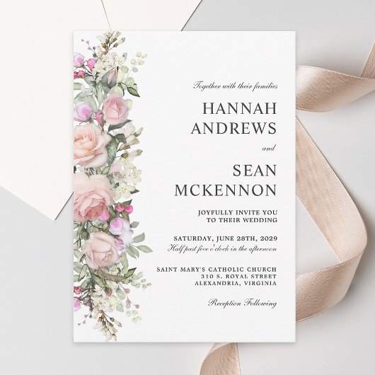 Elegant Botanical Rozen Border Wedding Kaart