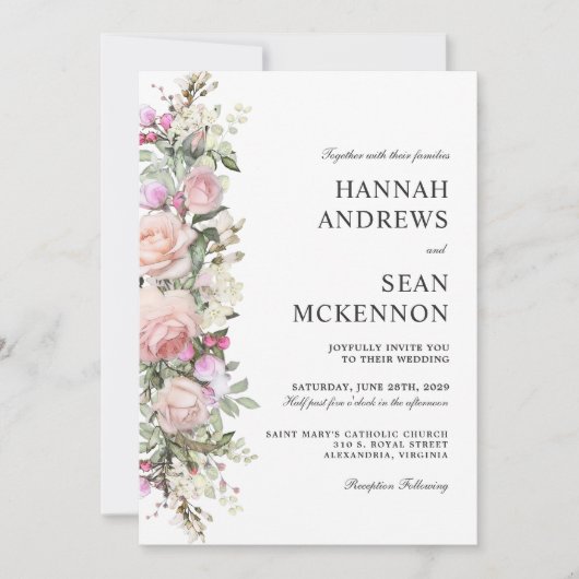 Elegant Botanical Rozen Border Wedding Kaart (Voorkant)