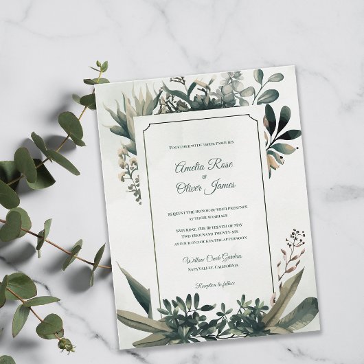 Elegant Botanical Sage Green Greenery Wedding Uitnodiging Briefkaart