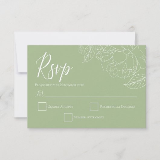Elegant Botanical Sage Green RSVP Kaartje (Voorkant)