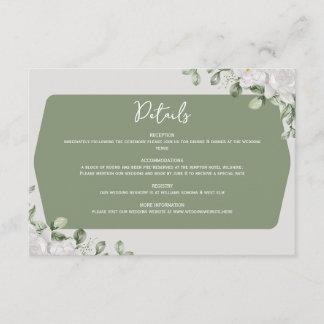 Elegant Botanical Sage Green White Floral Design Informatiekaartje