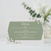 Elegant Botanical Sage Green White Floral Design Informatiekaartje (Staand voorkant)