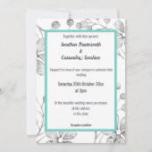 ELEGANT BOTANICAL SILVER GRAY WHITE AQUA WEDDING KAART (Voorkant)