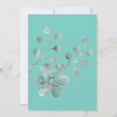 ELEGANT BOTANICAL SILVER GRAY WHITE AQUA WEDDING KAART (Achterkant)