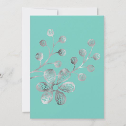 ELEGANT BOTANICAL SILVER GRAY WHITE AQUA WEDDING KAART