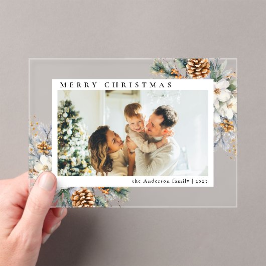 Elegant Botanical Simple Photo Christmas Card Acryl Uitnodigingen (Insitu (Draagbaar))
