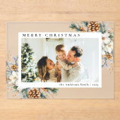 Elegant Botanical Simple Photo Christmas Card Acryl Uitnodigingen (Voorkant)