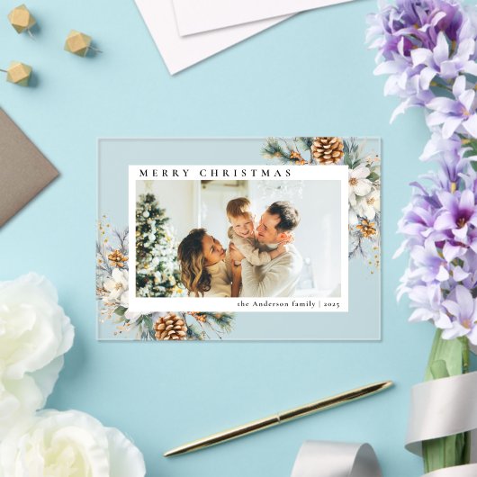 Elegant Botanical Simple Photo Christmas Card Acryl Uitnodigingen (Insitu (Huwelijk))