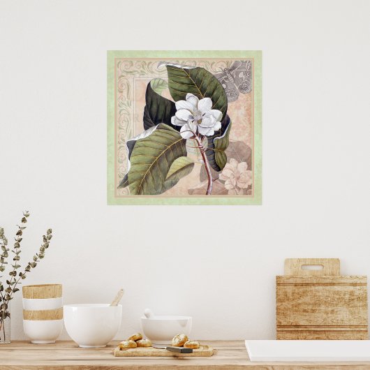 Elegant Botanical Southern Style Poster Magnolia (Keuken)