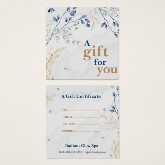 Elegant Botanical Spa Cadeaubon Vierkante Visitekaartjes (Voorkant /achterkant)