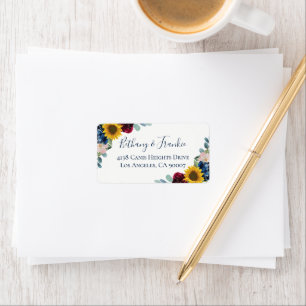 Elegant Botanical Sunflower Red Navy Blue Floral Etiket