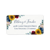 Elegant Botanical Sunflower Red Navy Blue Floral Etiket (Voorkant)