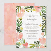 Elegant Botanical Waterverf Floral Wedding Kaart (Voorkant / Achterkant)