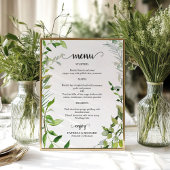 Elegant Botanical Waterverf Greenery Wedding Menu Poster