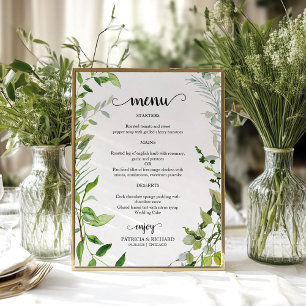 Elegant Botanical Waterverf Greenery Wedding Menu Poster