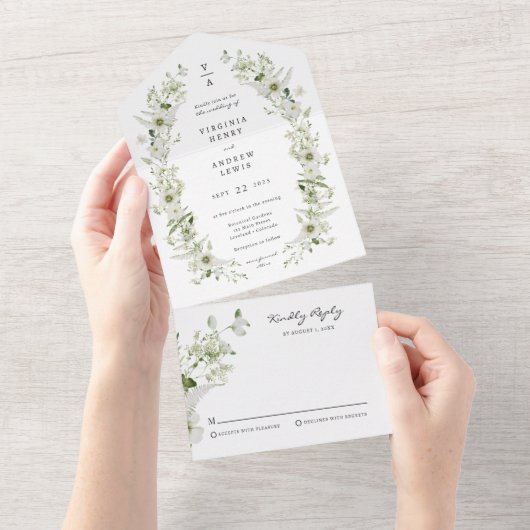 Elegant Botanical Wedding All In One Uitnodiging (Afscheurbaar)