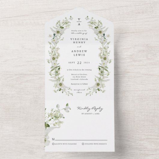 Elegant Botanical Wedding All In One Uitnodiging (Binnen)