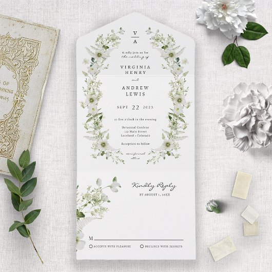 Elegant Botanical Wedding All In One Uitnodiging