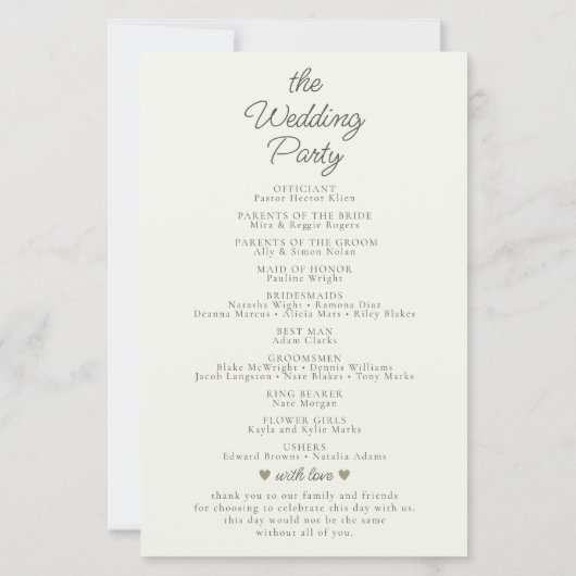 Elegant Botanical Wedding Ceremony Program Sign (Achterkant)