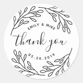 Elegant Botanical Wedding Favor Bedankt Ronde Sticker