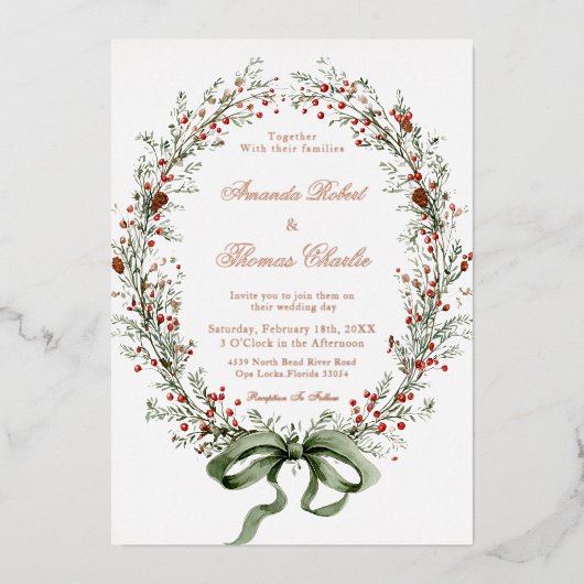 Elegant botanical Wedding Folie Uitnodiging (Voorkant)