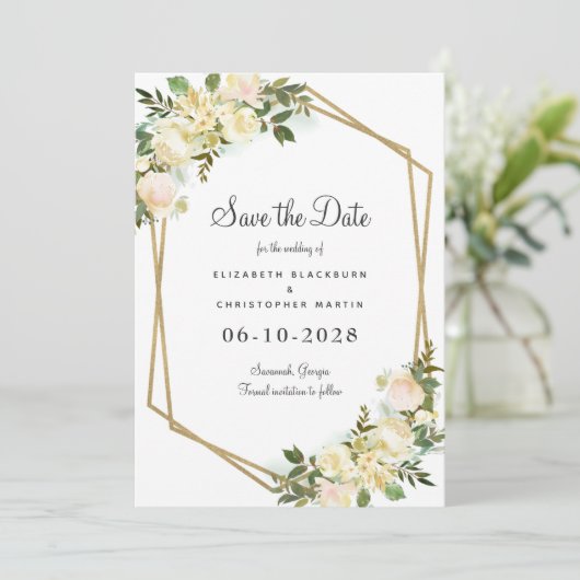 Elegant Botanical Wedding Greenery Floral Chic Save The Date (Staand voorkant)