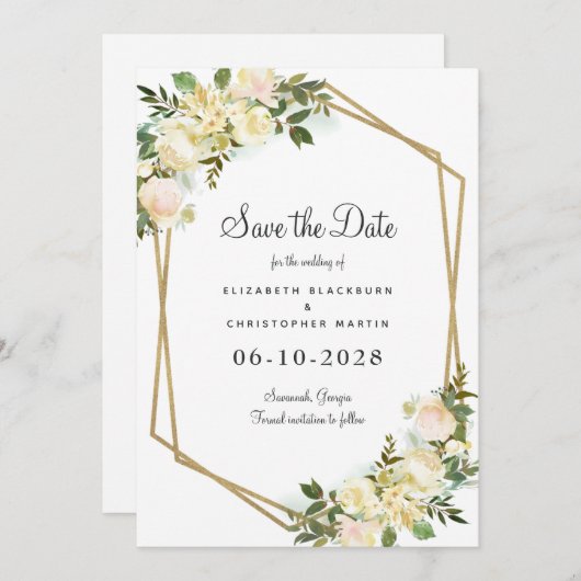 Elegant Botanical Wedding Greenery Floral Chic Save The Date (Voorkant / Achterkant)