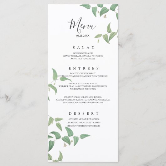 Elegant Botanical Wedding  Greenery Menu (Voorkant)