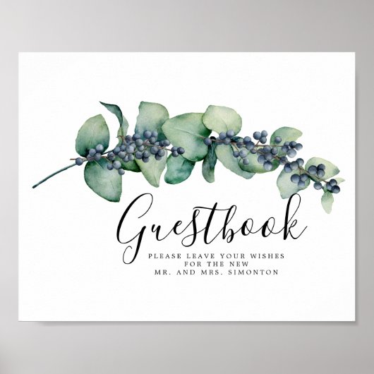Elegant Botanical Wedding Guestbook Sign Poster (Voorkant)