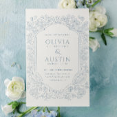 Elegant Botanical Wedding | Heirloom Blue Invite Kaart