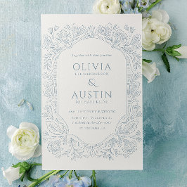 Elegant Botanical Wedding | Heirloom Blue Invite Kaart