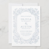 Elegant Botanical Wedding | Heirloom Blue Invite Kaart (Voorkant)