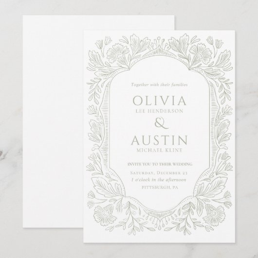 Elegant Botanical Wedding | Heirloom Sage Invite Kaart (Voorkant / Achterkant)