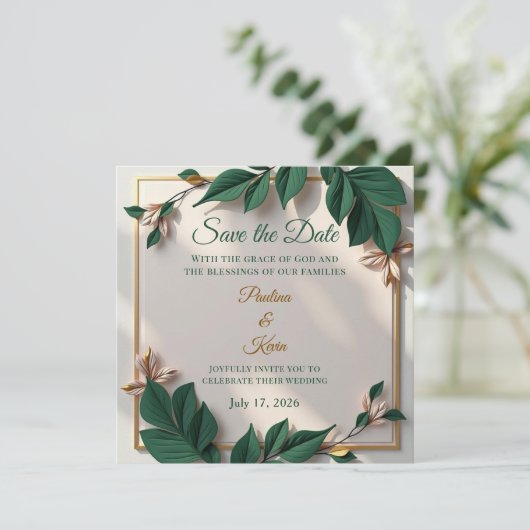 Elegant Botanical Wedding Invitation (Staand voorkant)