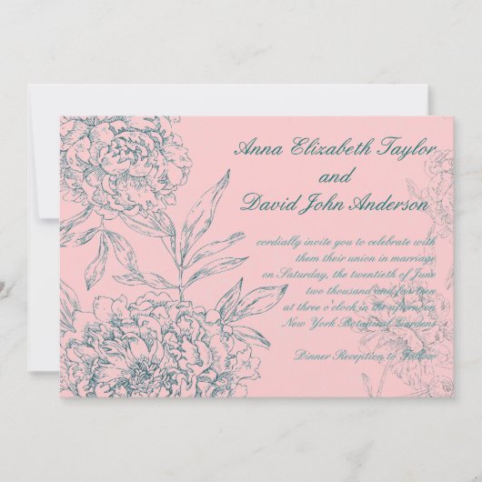 Elegant Botanical Wedding Invitation Coral Jade Kaart (Voorkant)