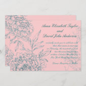 Elegant Botanical Wedding Invitation Coral Jade Kaart (Voorkant / Achterkant)