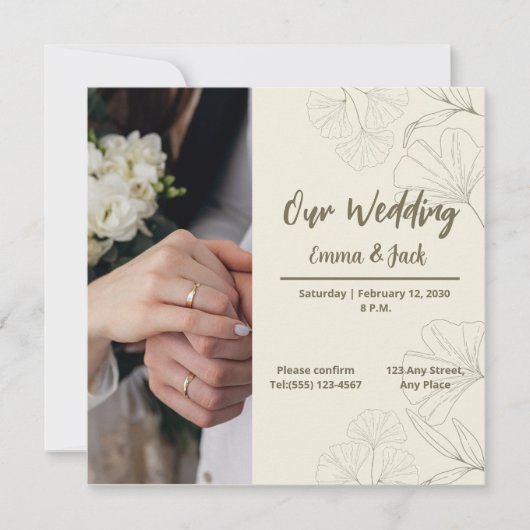 Elegant Botanical Wedding Invitation Kaart (Voorkant)