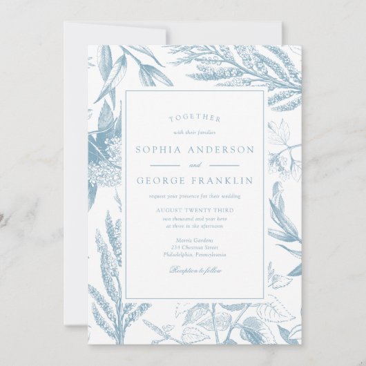 Elegant Botanical Wedding Invitation met foto Kaart (Voorkant)