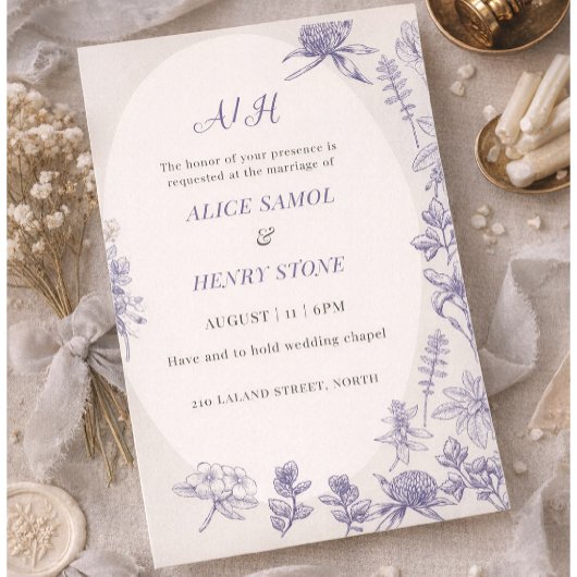 Elegant Botanical Wedding Invitation Template Kaart