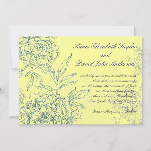 Elegant Botanical Wedding Invitting Yellow Blue Kaart (Voorkant)