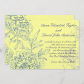 Elegant Botanical Wedding Invitting Yellow Blue Kaart (Voorkant / Achterkant)