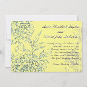 Elegant Botanical Wedding Invitting Yellow Blue Kaart