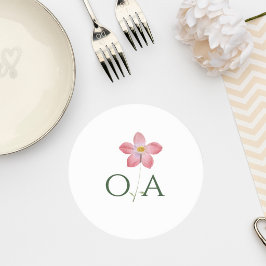 Elegant Botanical Wedding Monogram Coaster Ronde Kartonnen Onderzetter