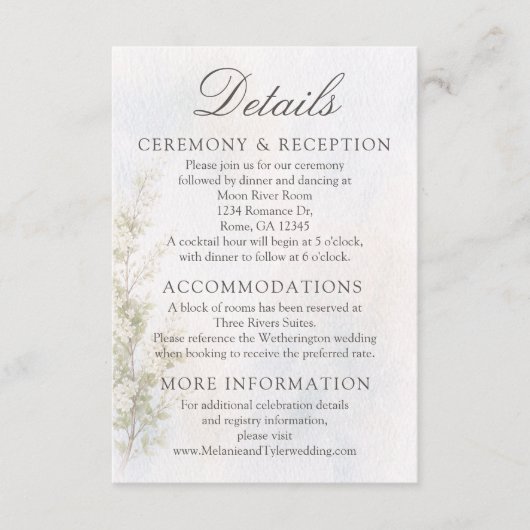Elegant Botanical Wedding/Reception Details Card Informatiekaartje (Voorkant)