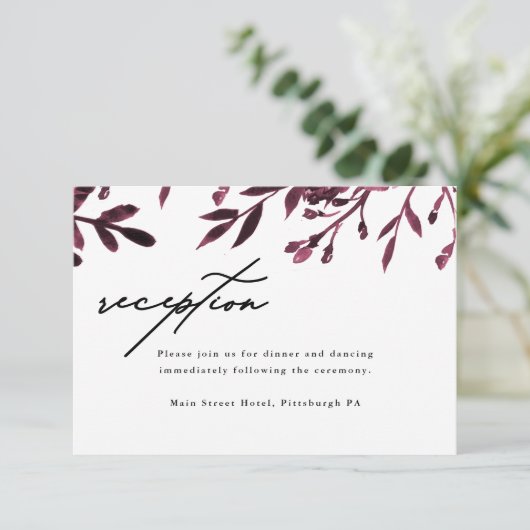 Elegant Botanical Wedding Reception Kaart (Staand voorkant)