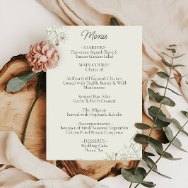 Elegant Botanical Wedding Reception Menu Card