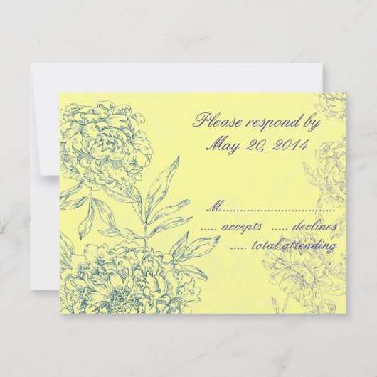 Elegant Botanical Wedding RSVP-kaarten Geel Blauw RSVP Kaartje (Voorkant)