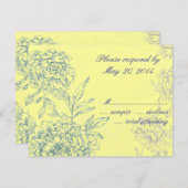Elegant Botanical Wedding RSVP-kaarten Geel Blauw RSVP Kaartje (Voorkant / Achterkant)